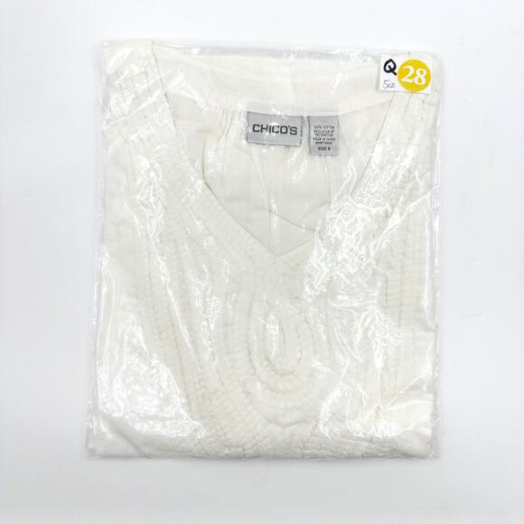 Chicos White Cotton Embroidered Boho Peasant Tunic Top Size 0 or Small - Picture 7 of 7